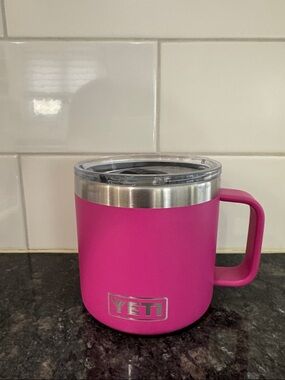 Yeti Pink Insulated Mug with Handle and Clear Lid